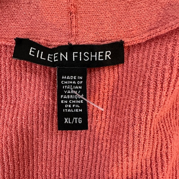 Eileen Fisher Cardigan Sweater Women L Coral Organic Linen Button Front Pocket - Picture 11 of 12